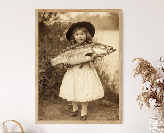 Victorian Girl And Fish Art Print Fishing Enthusiast Gift