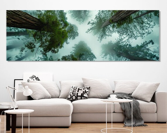 Redwood Tree Tops Extending Out Of Fog Print Scenic Forest Wall Art Trees Painting Nature Art Framed And Ready To Hang