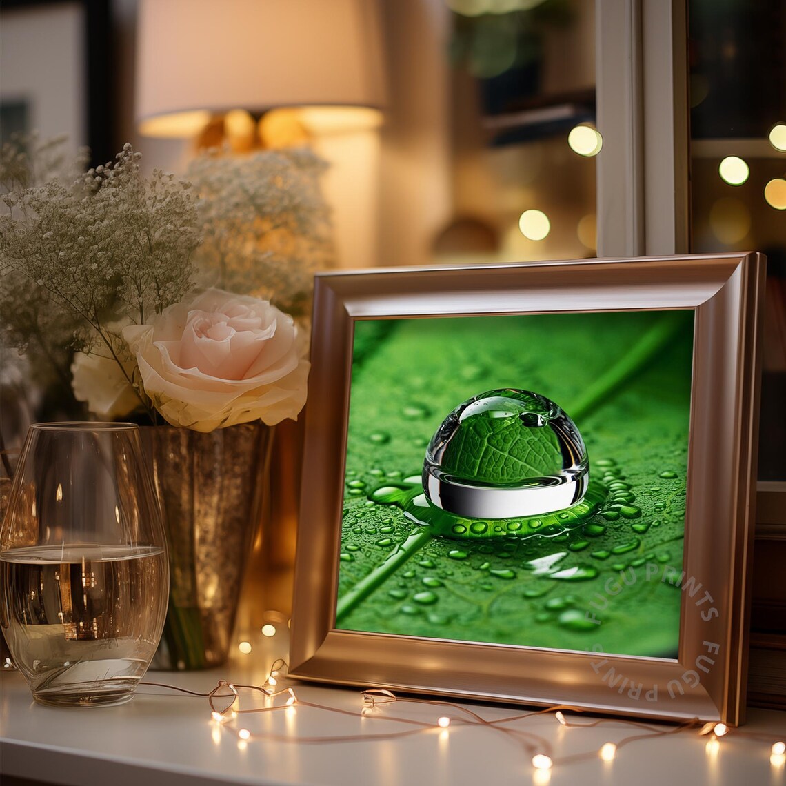 Green Leaf Ring Art, Modern Nature Decor - Image 3