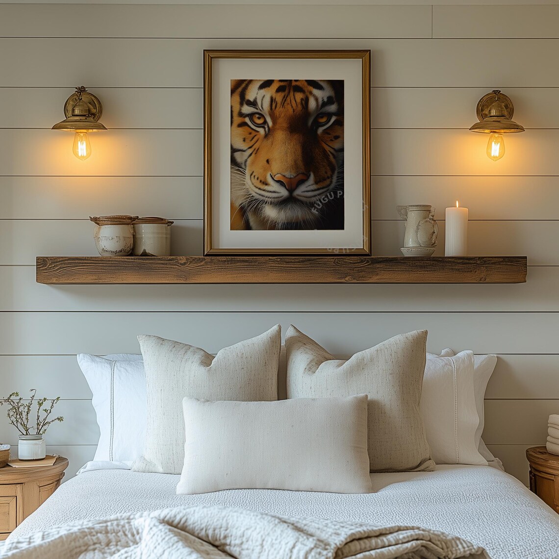 Fierce Tiger Face Close Up Orange Striped Wildlife Portrait Poster - Image 2
