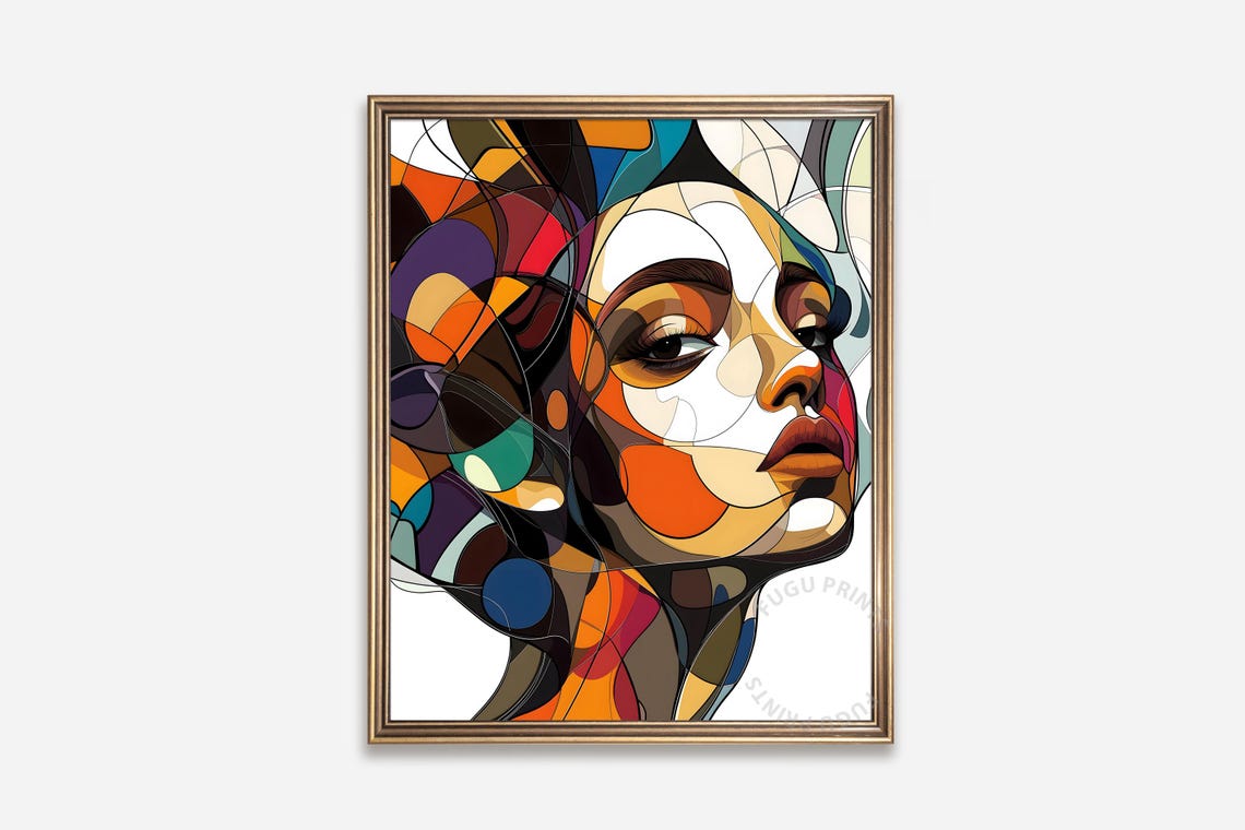 Geometric Woman Abstract Portrait Art Deco Wall Art Colorful Home Decor 236
