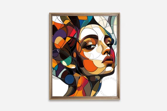 Geometric Woman Abstract Portrait Art Deco Wall Art Colorful Home Decor 236