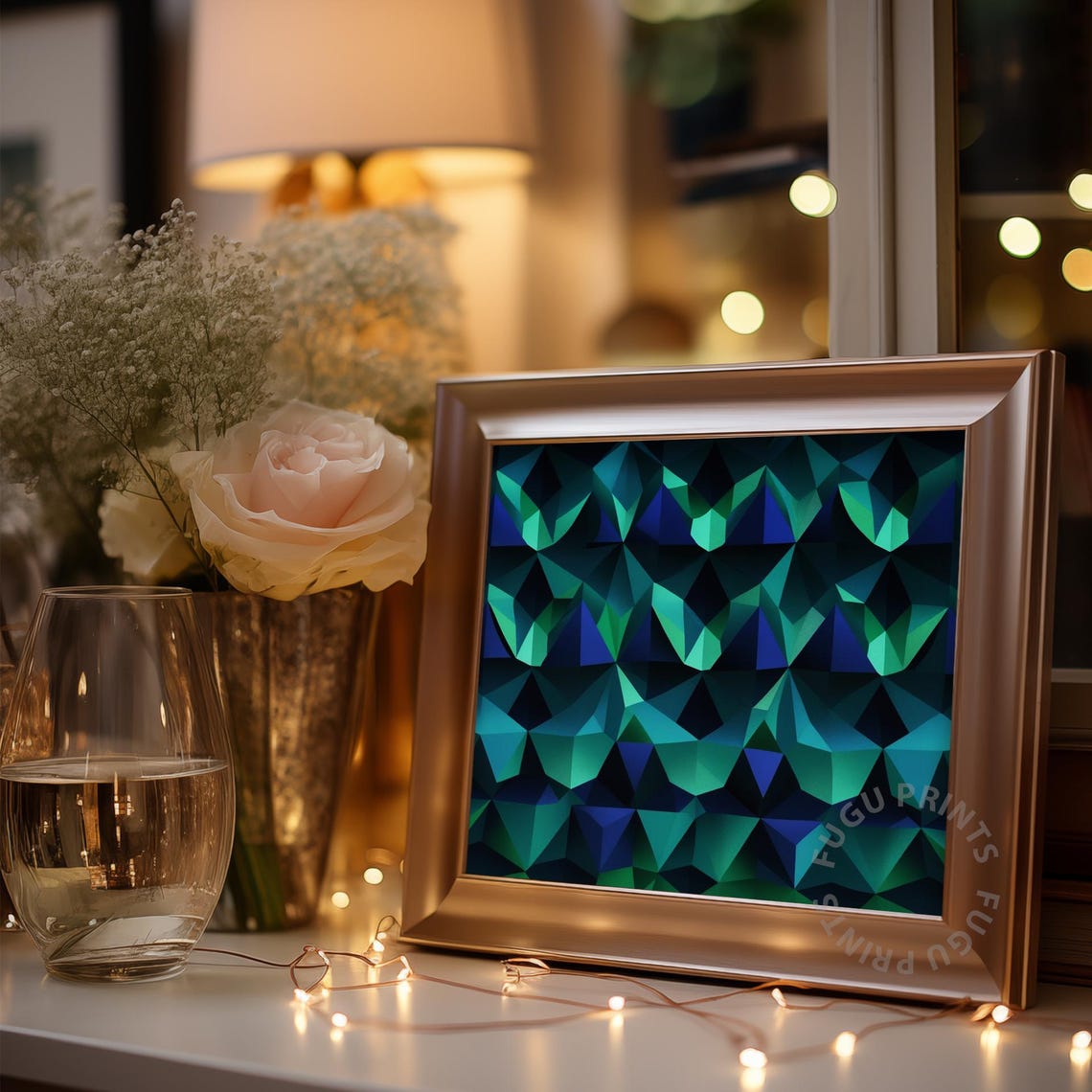 Teal Geometric Art Abstract Triangles Wall Art Modern Home Decor 372 - Image 3