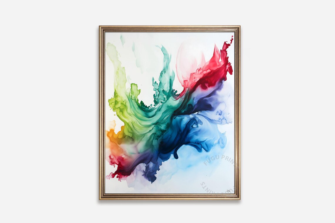 Rainbow Abstract Art Print Fluid Art Modern Home Decor Colorful Wall Art Alcohol Ink Large Format 173