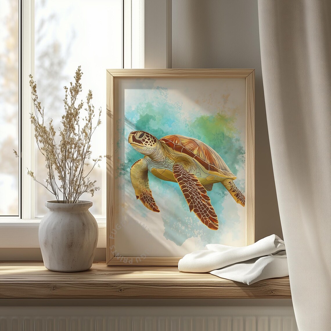 Sea Turtle Watercolor Coastal Marine Life Ocean Decor Poster - Image 4