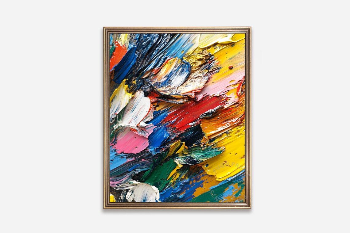 Abstract Impasto Art, Colorful Modern Decor