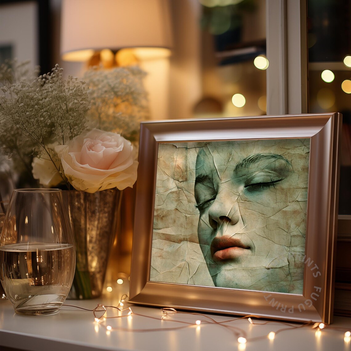Distressed Vintage Woman Portrait Neutral Cracked Paper Poster - Image 3