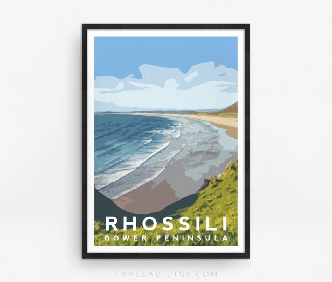 Rhossili Beach Travel Poster, Wales Landscape - Image 2