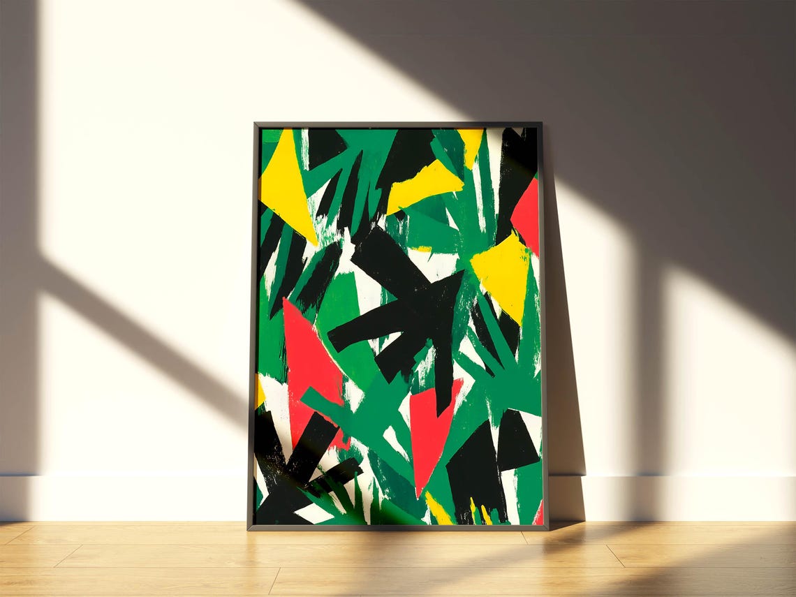 Bold Green Yellow Coral Geometric Abstract Leaf Art Gallery Poster