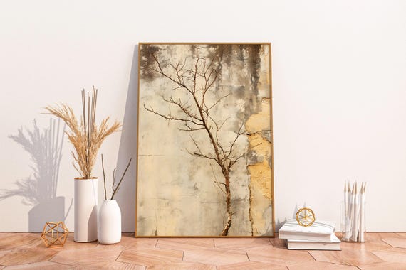 Wabi Sabi Bare Tree Weathered Plaster Surface Rustic Nature Poster
