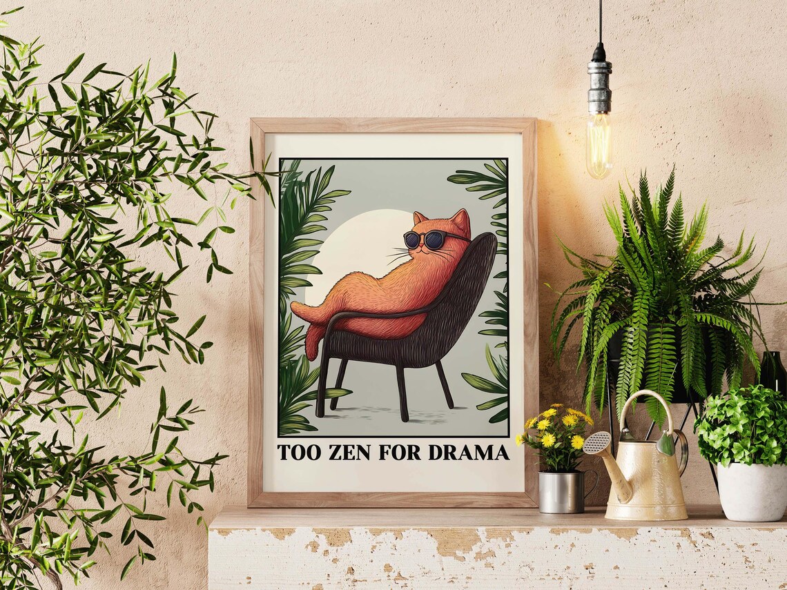 Too Zen For Drama Funny Orange Cat Sunglasses Lounge Chair Poster