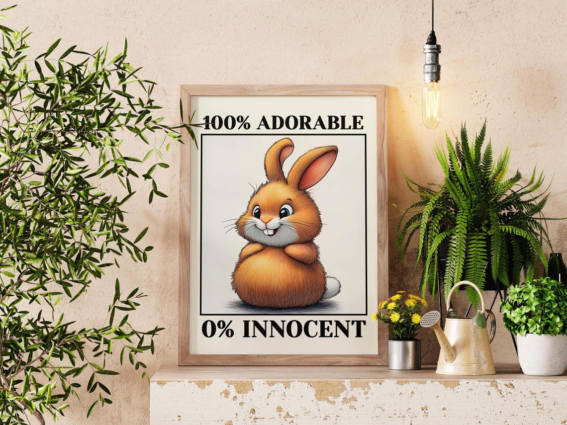 100% Adorable 0% Innocent Funny Cute Bunny Rabbit Nursery Poster