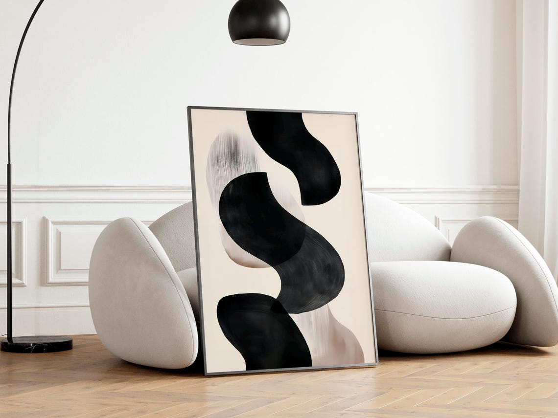 S Curve Black Brush Stroke Japandi Abstract Neutral Art Poster