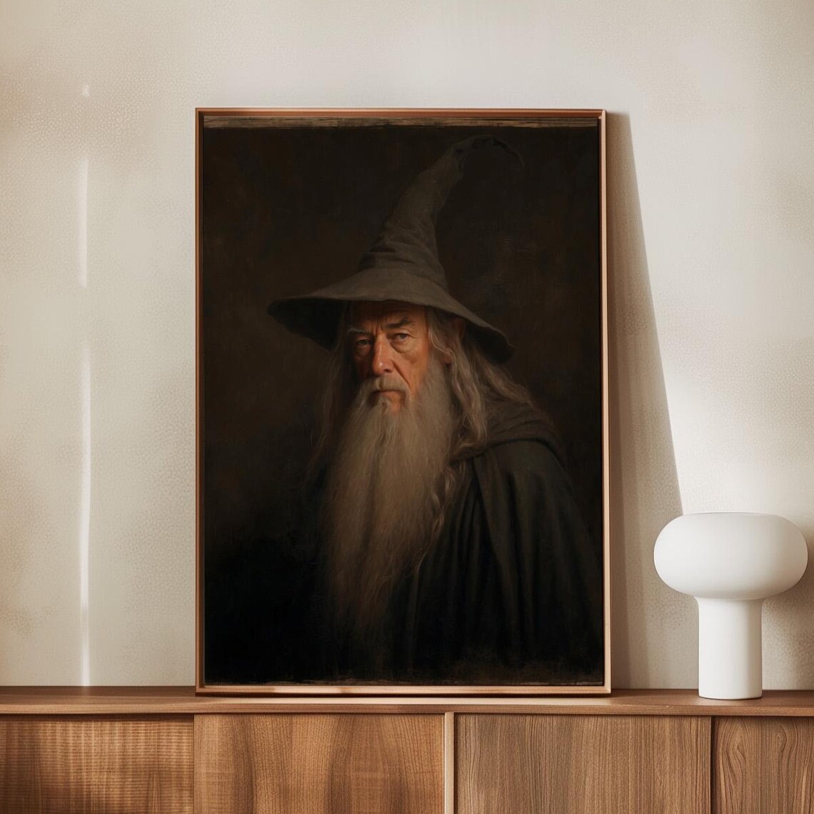Gandalf the Grey Wizard Portrait Pointed Hat Dark Fantasy Art Poster