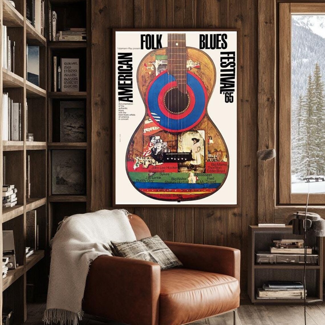 American Folk Blues Festival 1965 Guitar Collage Concert Poster
