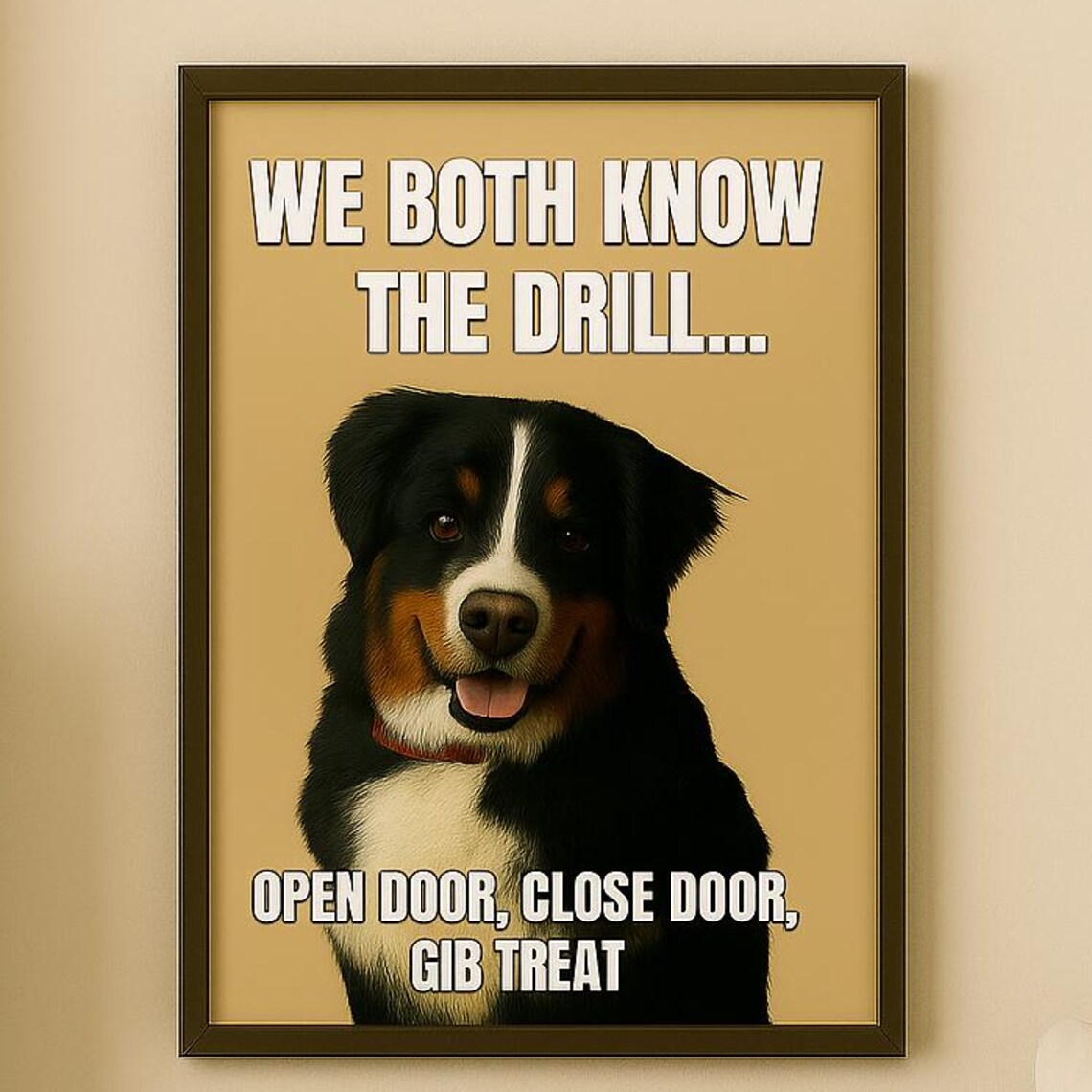 Bernese Mountain Dog We Both Know The Drill Funny Dog Meme Treat Quote Print