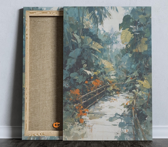 Bamboo Forest Path Lush Green Watercolor Nature Trail Tranquil Poster