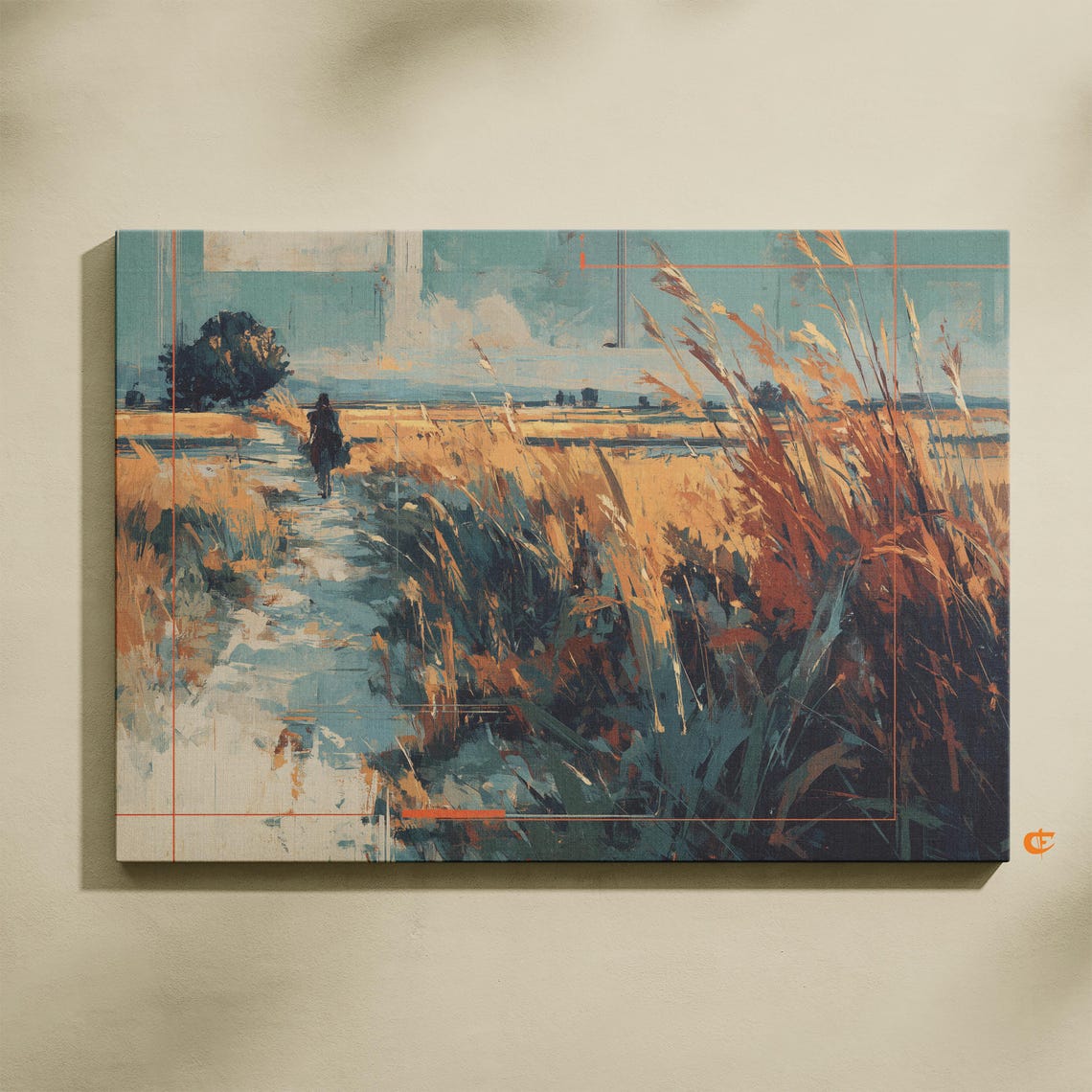 Golden Wheat Field Path Figure Walking Country Summer Harvest Poster