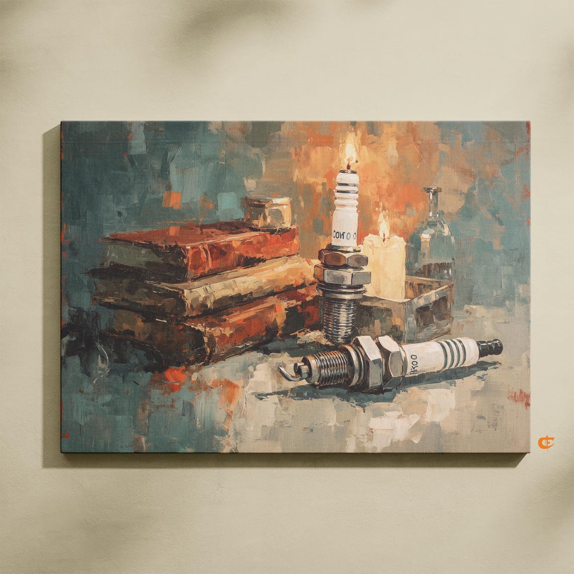 Spark Plugs Books Candle Industrial Still Life Rustic Vintage Poster