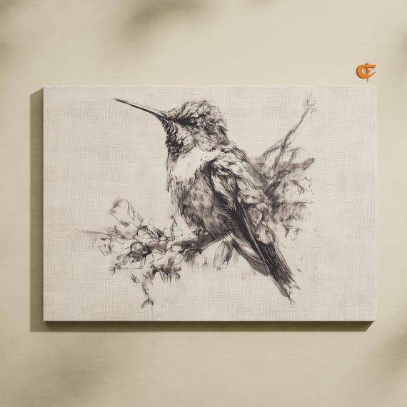 Hummingbird Pencil Sketch Rustic Nature Art Black And White Bird Drawing Minimalist Wildlife Decor Wall Print 1211