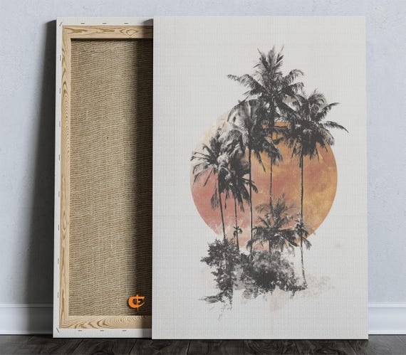 Tropical Palm Silhouette Art Island Luxe Sunset Decor Minimalist Beach Poster Warm Summer Wall Coastal Landscape 1600