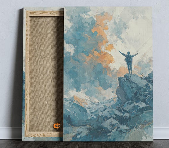 Majestic Mountain Vista With Hiker Watercolor Landscape Art Serene Nature Scene Rustic Wall Decor Adventure Lovers Print 847