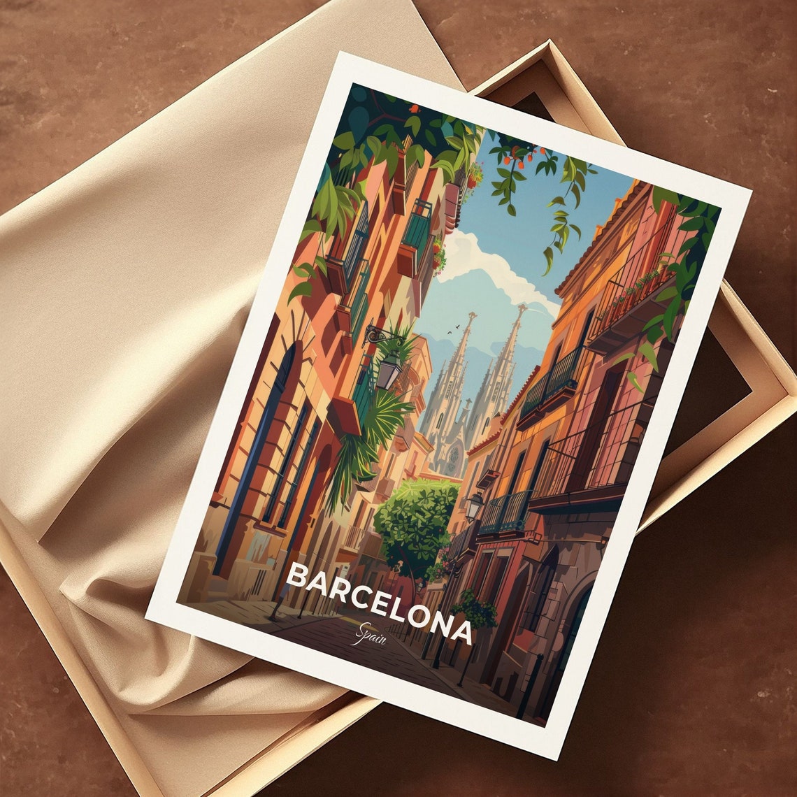 Barcelona Spain Gothic Quarter Cathedral Street Old Town Travel Poster - Image 3