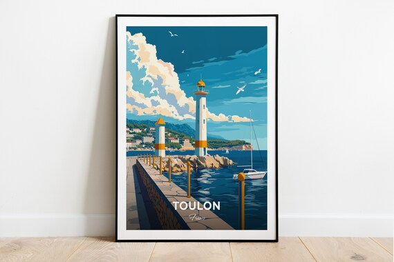 Toulon France Travel Poster Harbor Lighthouse Sea Breeze Artwork