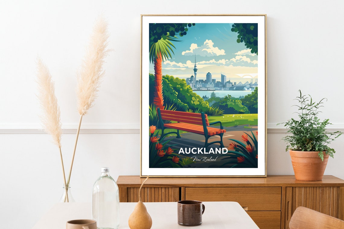 Auckland Domain Sky Tower Panoramic Skyline Garden Travel Poster - Image 2