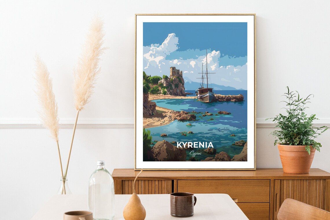 Kyrenia Cyprus Historic Harbour Castle Rock Ship Cove Travel Poster - Image 2