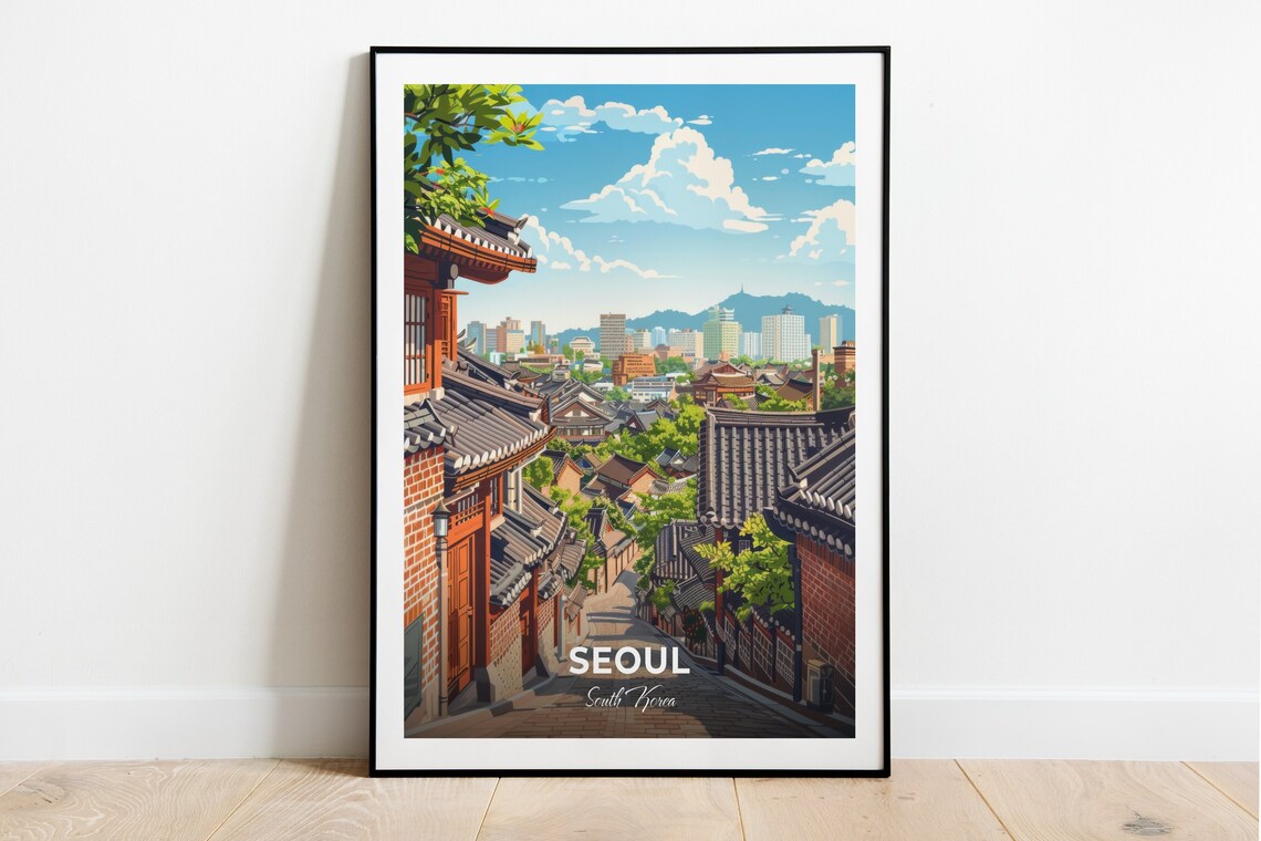 Seoul South Korea Bukchon Hanok Village Street Travel Poster