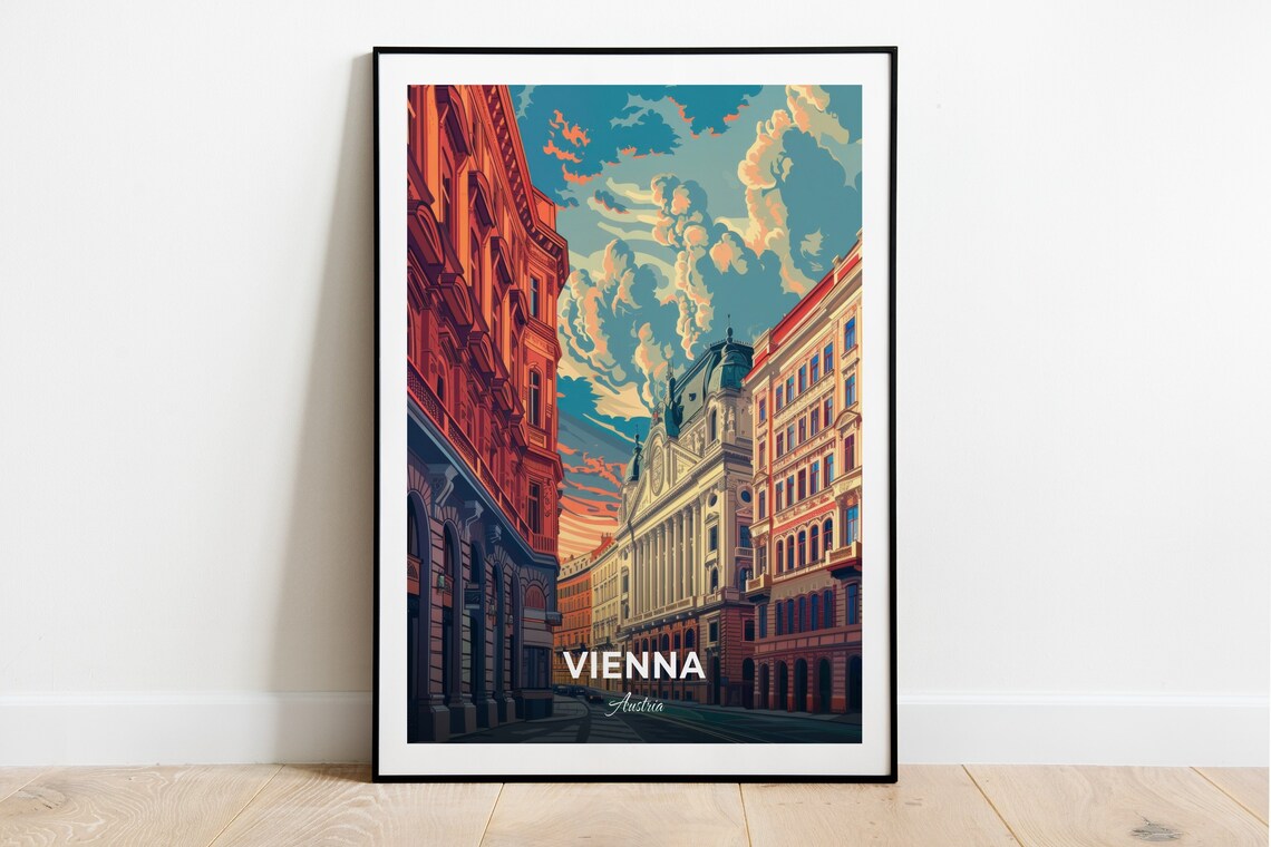 Vienna Austria Sunset Street Historic Architecture City Travel Poster