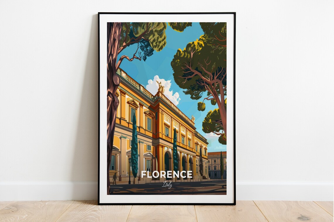 Florence Italy Pitti Palace with Pine Trees Renaissance Travel Poster