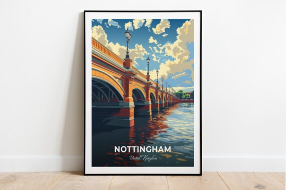 Nottingham Trent Bridge Arches River Reflection Clouds Travel Poster