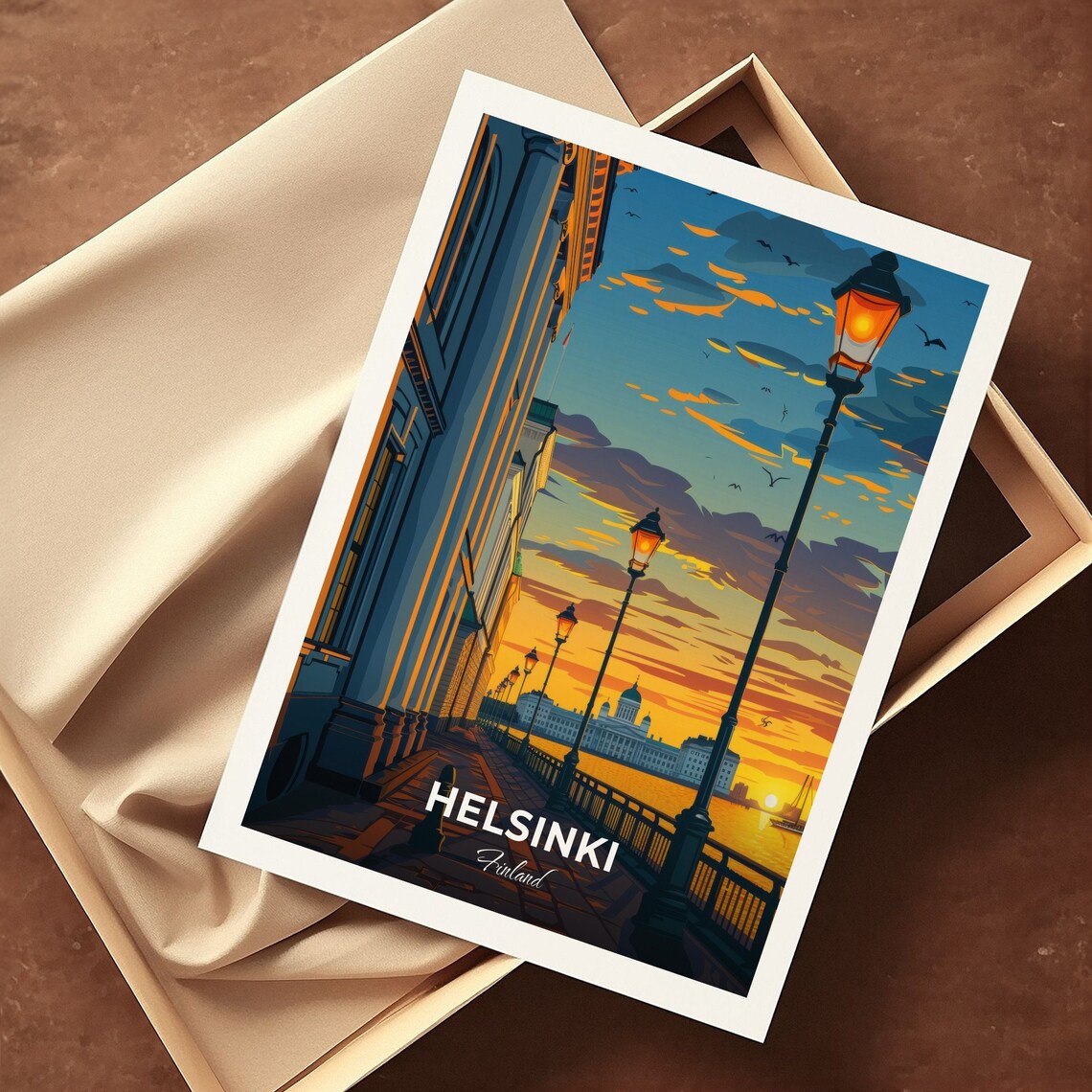 Helsinki Finland Harbor Promenade Sunset Lamps Travel Art Poster - Image 3