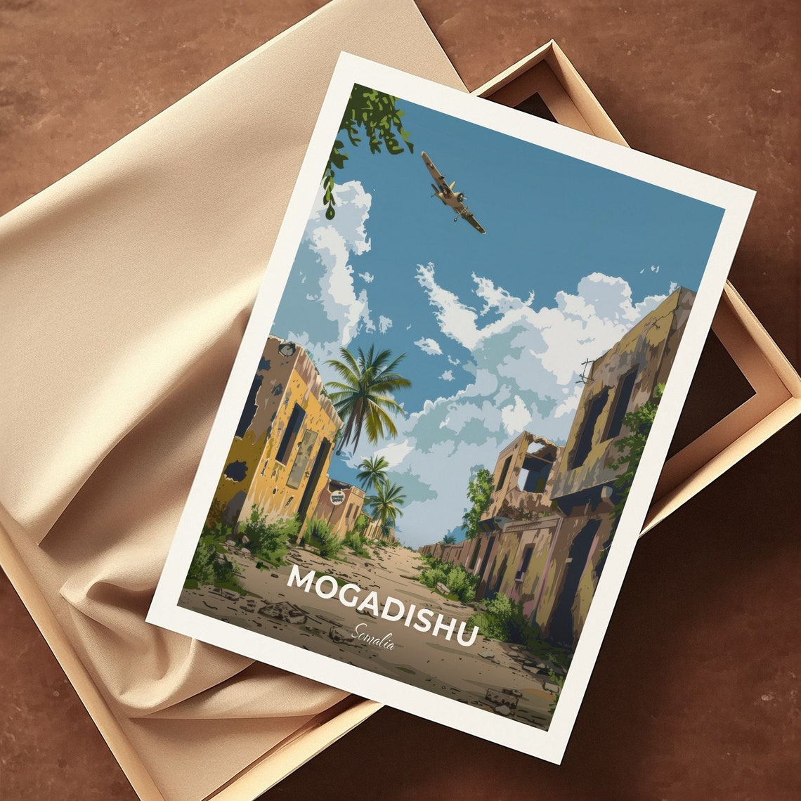 Mogadishu Somalia Wartime Streetscape Military Jet Art Poster - Image 3