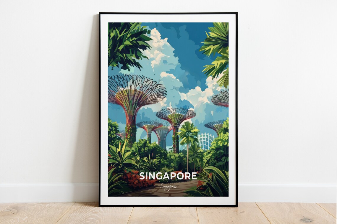 Singapore Gardens By The Bay Supertrees Night Lights Travel Poster
