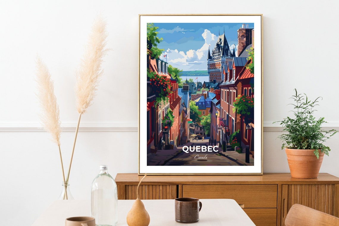 Quebec Canada Old Quebec Cobblestone Street View Travel Poster - Image 2
