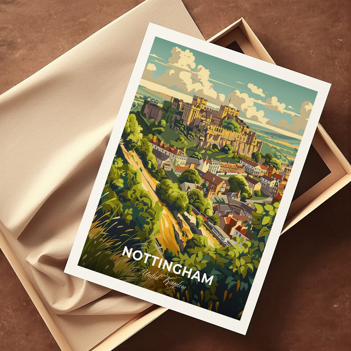 Nottingham United Kingdom Castle Hillside Vintage Travel Poster - Image 3
