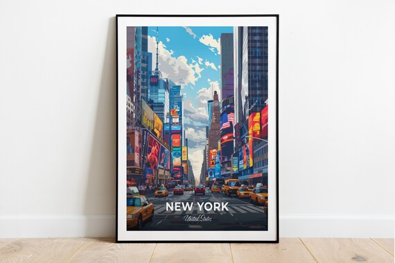 New York Broadway Times Square Taxis United States City Travel Poster