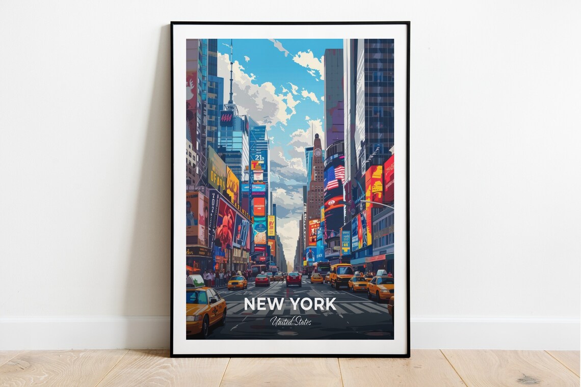 New York Broadway Times Square Taxis United States City Travel Poster