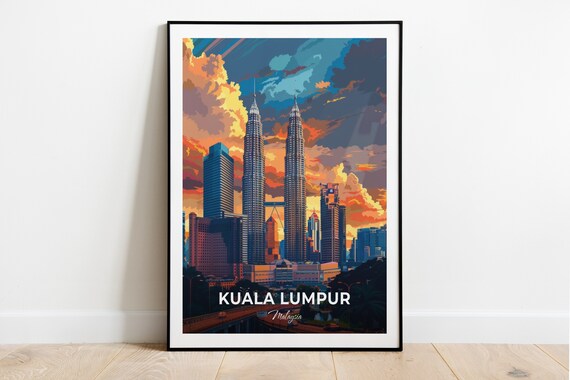 Kuala Lumpur Malaysia Petronas Twin Towers Fiery Sunset Skyline Poster