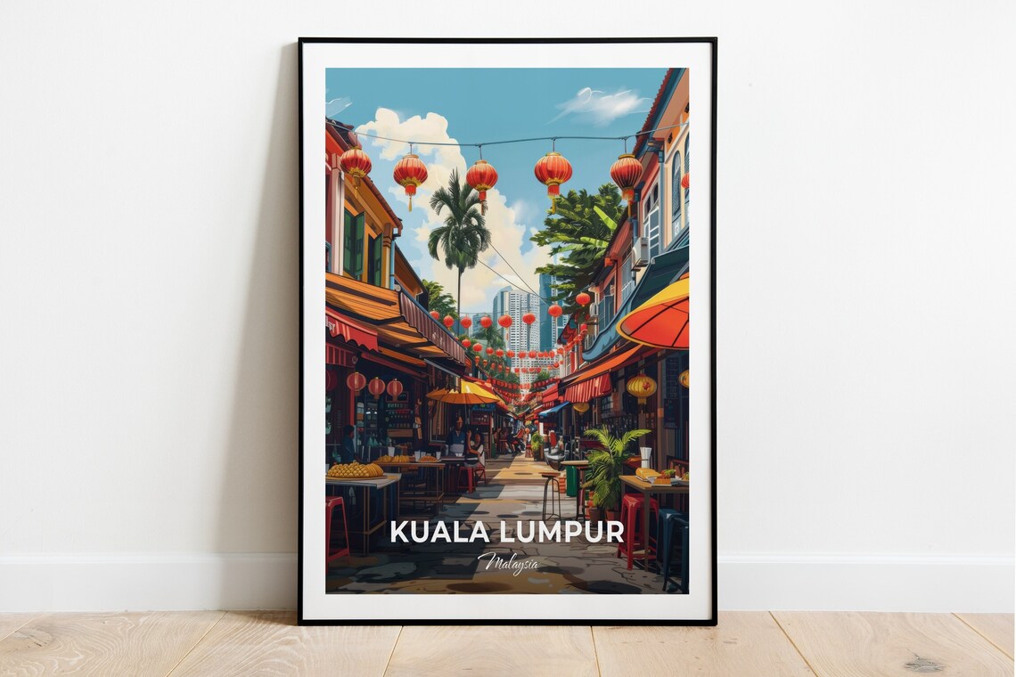 Kuala Lumpur Chinatown Lantern Street Food Market Travel Poster