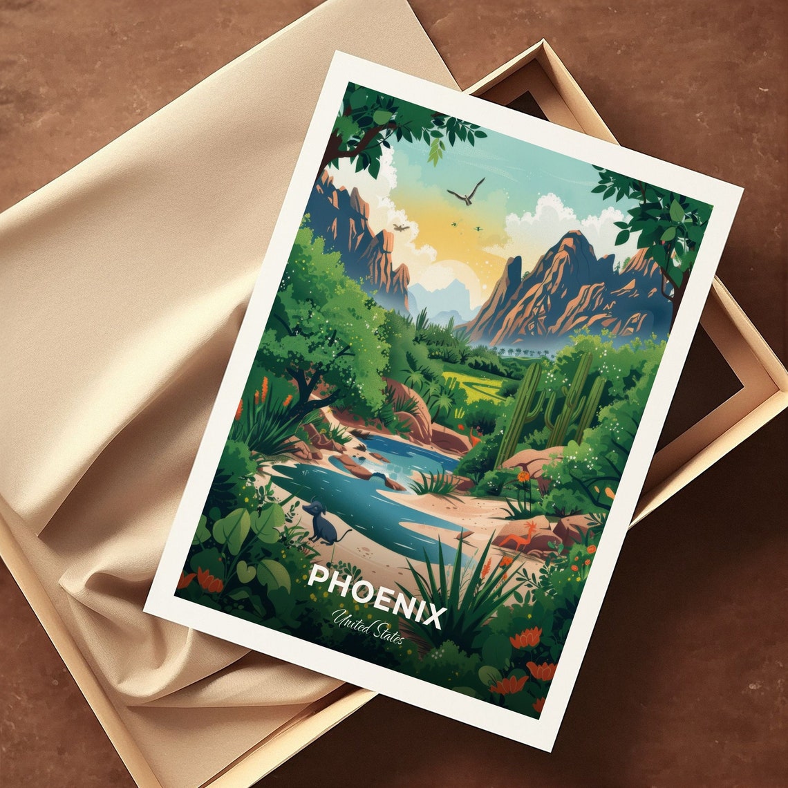 Phoenix Zoo Lush Oasis Palms Stream Mountains United States Poster - Image 3