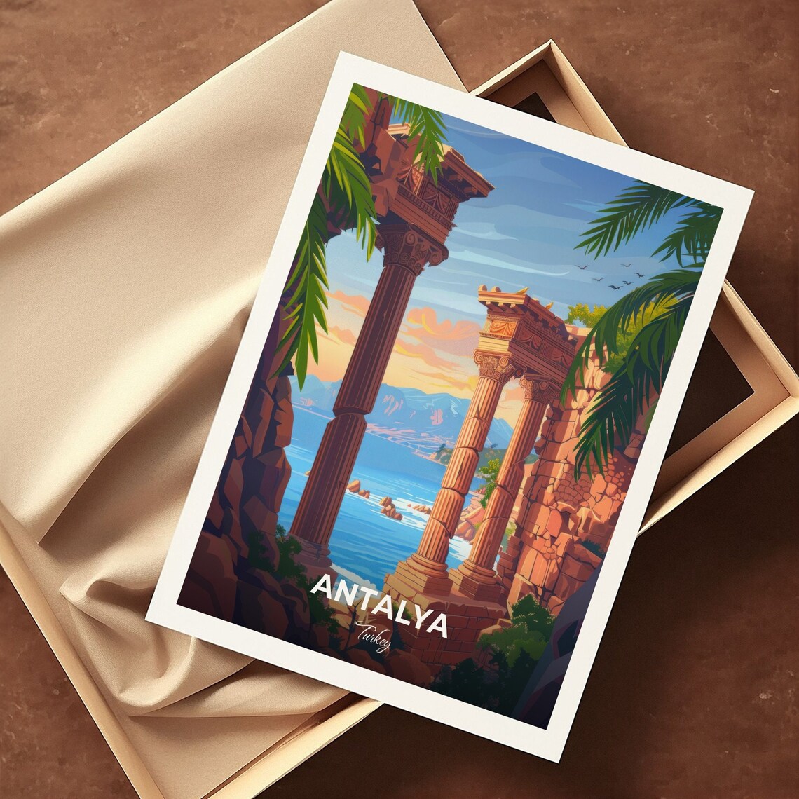 Antalya Ancient Columns by the Sea Turkey Ruins Coast Travel Poster - Image 3