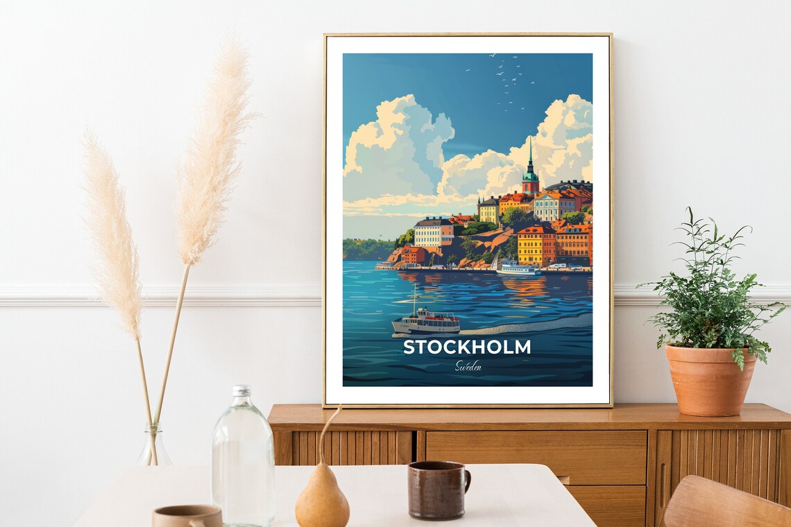 Stockholm Sweden Waterfront Old Town Houses And Ferry Boats Poster - Image 2