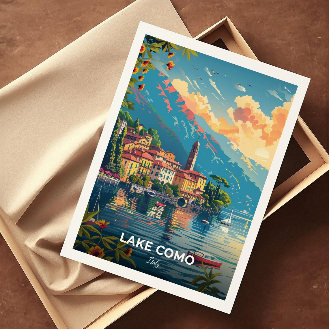 Lake Como Italy Lakeside Town Boats Mountain Shore Travel Poster - Image 4