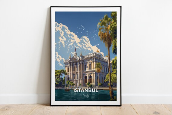 Istanbul Turkey Dolmabahce Palace Bosphorus Waterfront Travel Poster