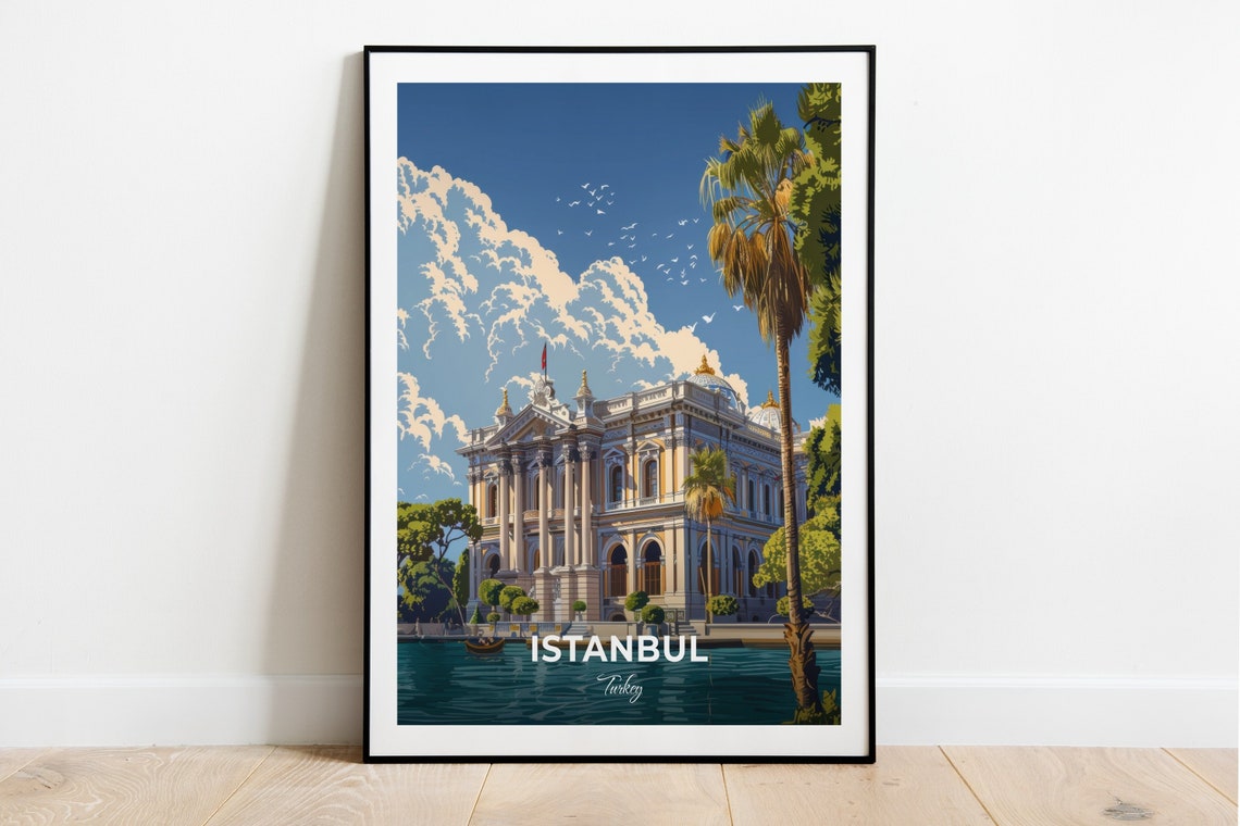 Istanbul Turkey Dolmabahce Palace Bosphorus Waterfront Travel Poster