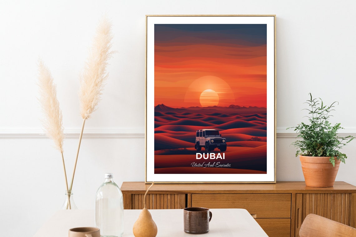Dubai Desert Safari Jeep Sunset Over Crimson Red Dunes Poster - Image 2
